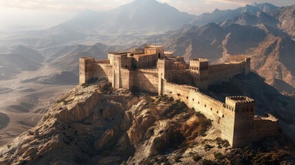Fototapeta premium The old fort in Hejaz Mountains, Makkah Province of Saudi Arabia, realistic style, 8k, nature photography, artstation