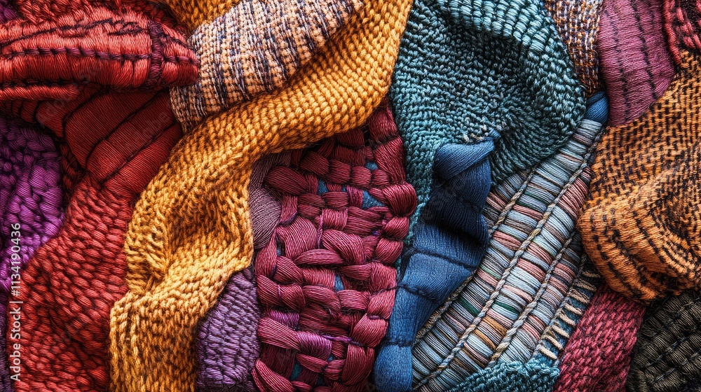 Aufkleber a detailed image of a woven fabric with contrasting yarns, showing how different colors and material
