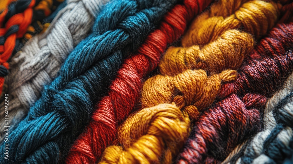 Poster a detailed image of a woven fabric with contrasting yarns, showing how different colors and material