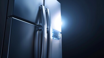 High-tech, slim-profile refrigerator with metallic surface and touch controls.