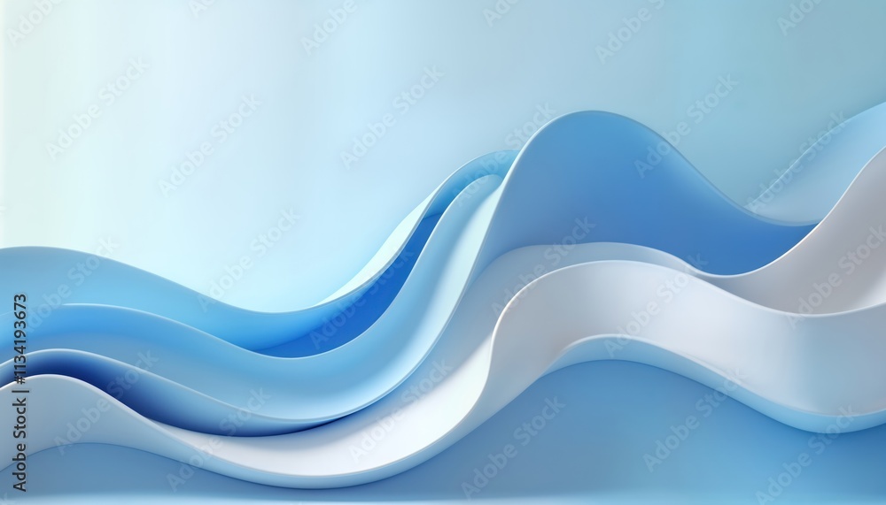 Poster abstract illustration with flowing light blue, white waves. dynamic curves create sense of motion, e