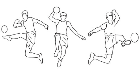 Vector silhouette of a man playing football, hand drawing and white color isolated on white background. linear sketch.
