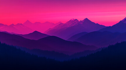View of mountains at sunset, vibrant colors that blend beautifully across the skyline.