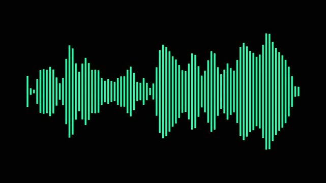 Sound wave animation isolated on black background. Audio waveform with frequency animated lines. Abstract sound wave background.