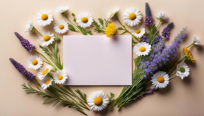 Floral frame with daisies for a summer greeting card design
