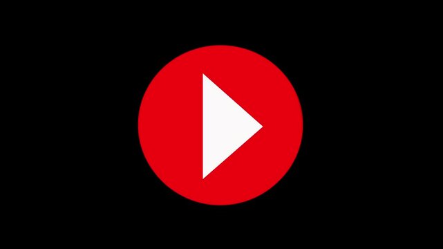 Play button on black background. Start button. Play button icon animation on circle. Video play button icon concept.