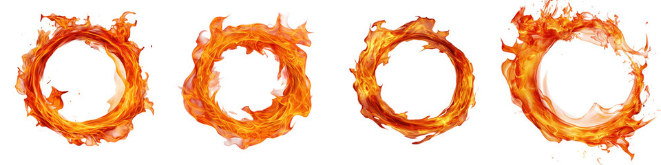 Fiery circular rings of intense orange and red flames creating an energetic and dynamic abstract background  The flames are bursting with power and combustion
