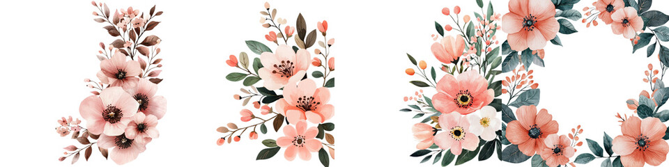 Elegant and Romantic Floral Bouquet Arrangement with Lush Pastel Pink Flowers Leaves and Greenery on a White Background  Beautiful Botanical or Watercolor Design for Wedding Spring or Summer Decor