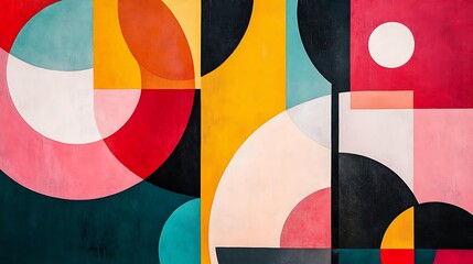 Abstract painting featuring a dynamic interplay of geometric shapes and bold colors. The artwork showcases a modern and contemporary aesthetic.
