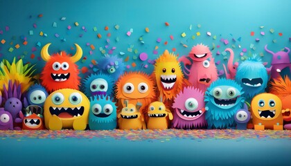 Fototapeta premium Colorful Monster Party Papercraft - Papercraft