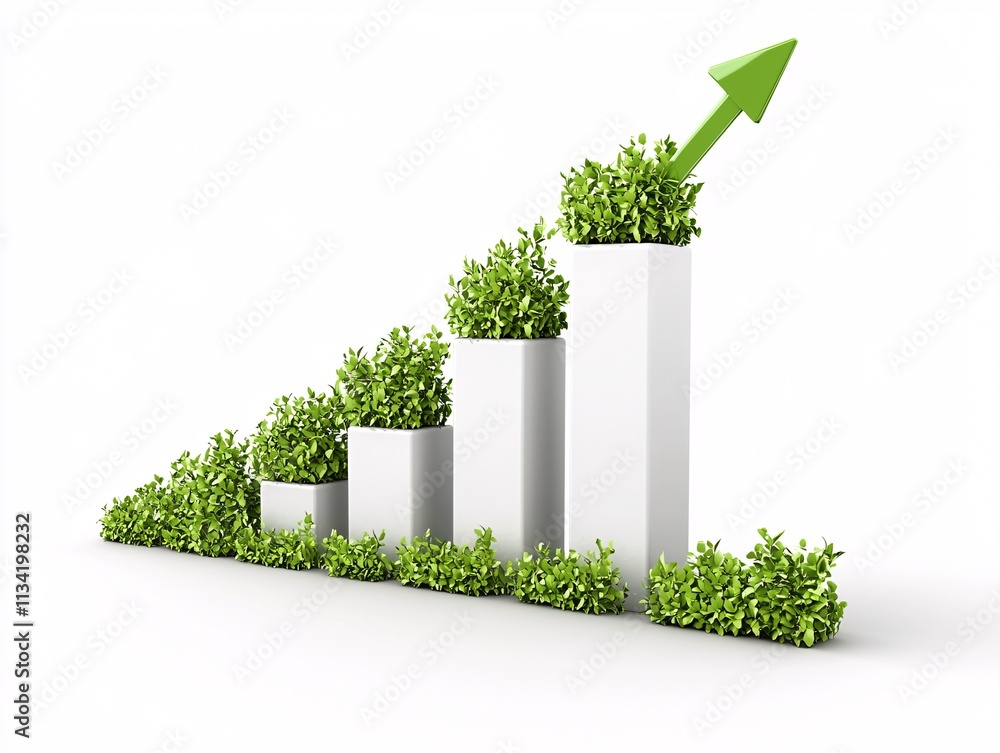 Poster growth strategy visuals with digital charts rising upwards on a virtual display in a professional se