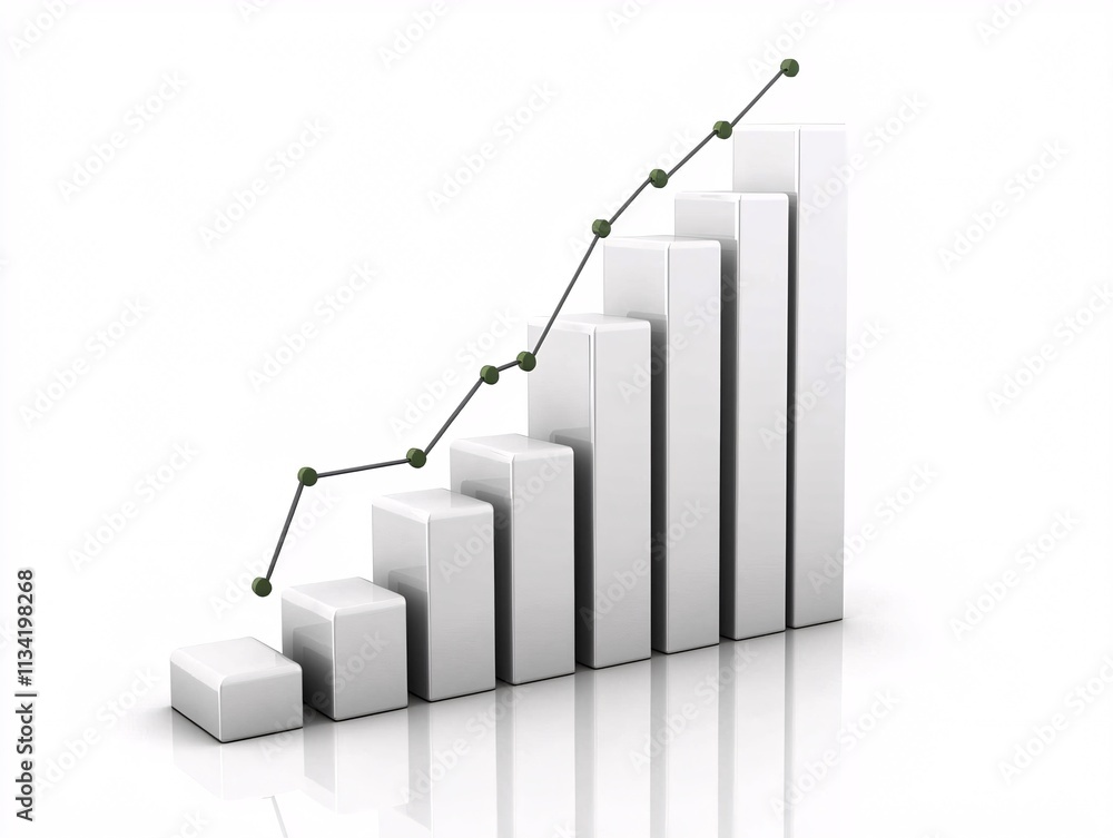 Poster growth strategy visuals with digital charts rising upwards on a virtual display in a professional se
