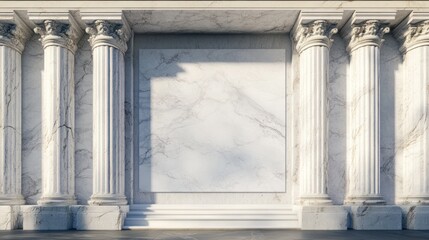 Obraz premium Classical architectural facade with marble columns and blank marble panel.