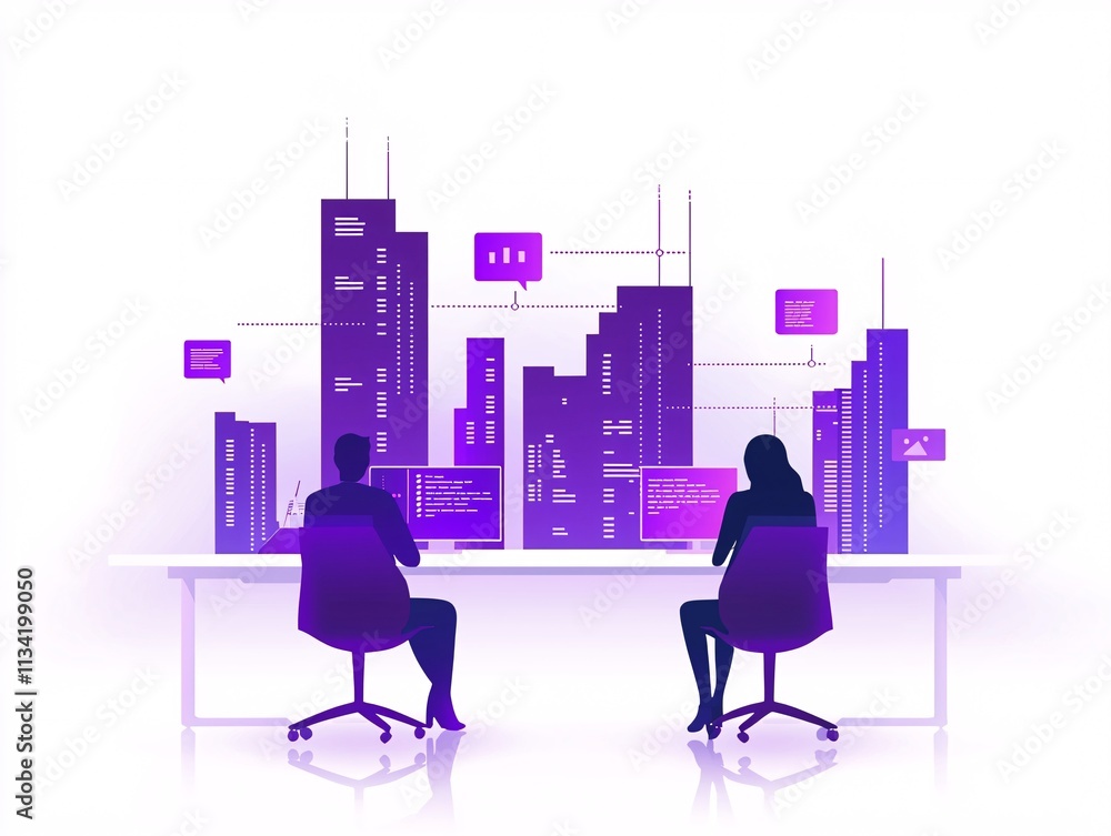 Poster teams collaborating in a hybrid workspace with digital tools seamlessly integrated for communication