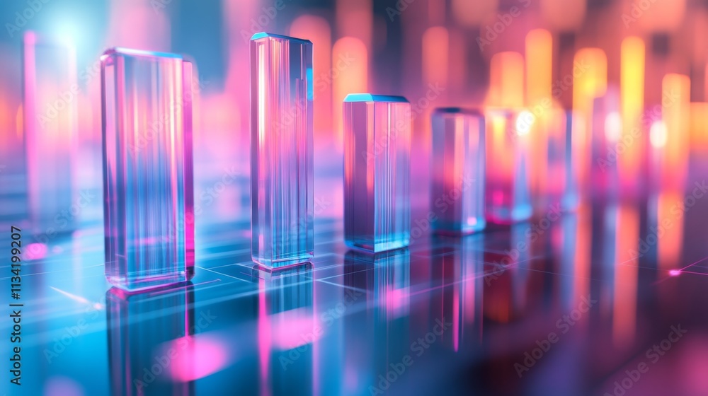 Poster abstract digital design with colorful bars and glowing lights