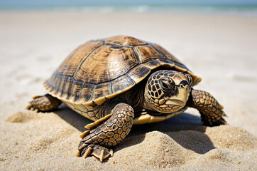 Obraz premium Turtle on Light Golden Beach Sand