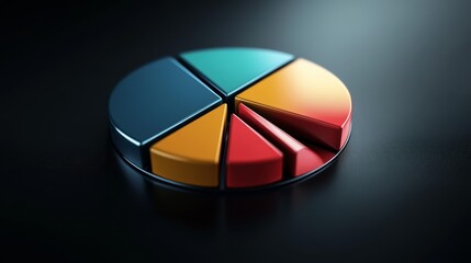Fototapeta premium Colorful Pie Chart Segments on Dark Surface for Business Illustration