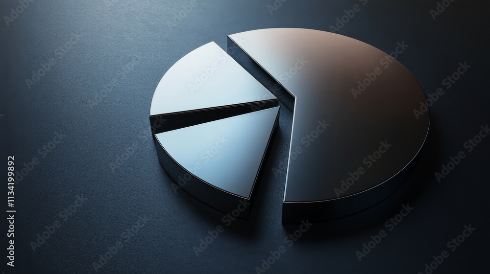 Poster Sleek Metallic Pie Chart Segment on Dark Background for Data Visuals