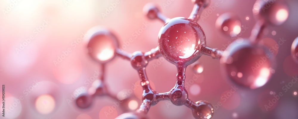 Poster 3d model of water molecule structure. detailed view of atoms connected by bonds. science illustratio