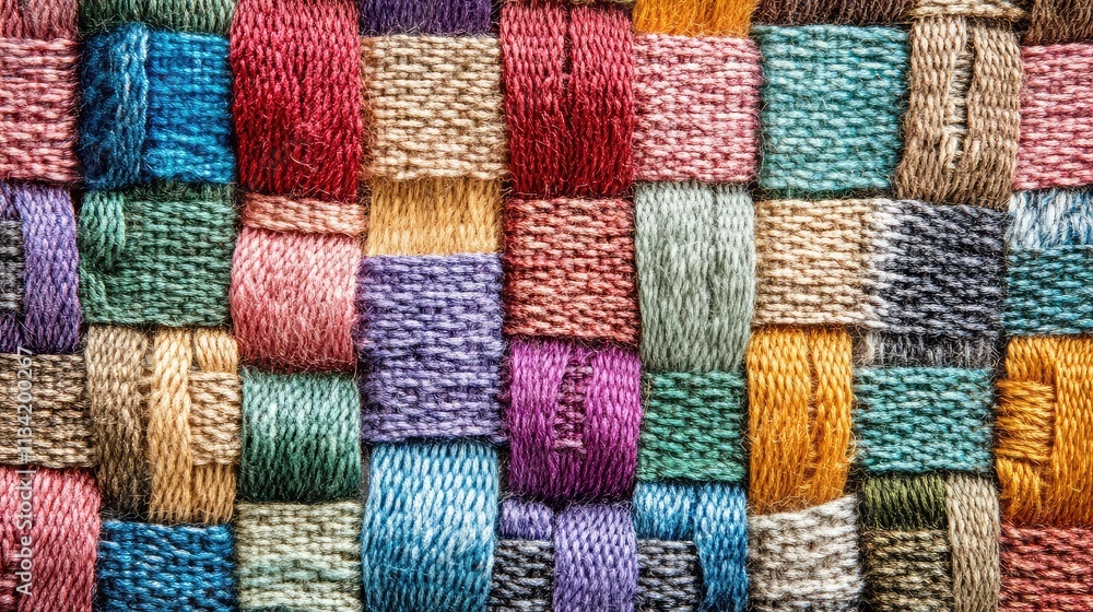 Aufkleber a detailed photo of a woven fabric pattern, with colorful threads forming a smooth and balanced text