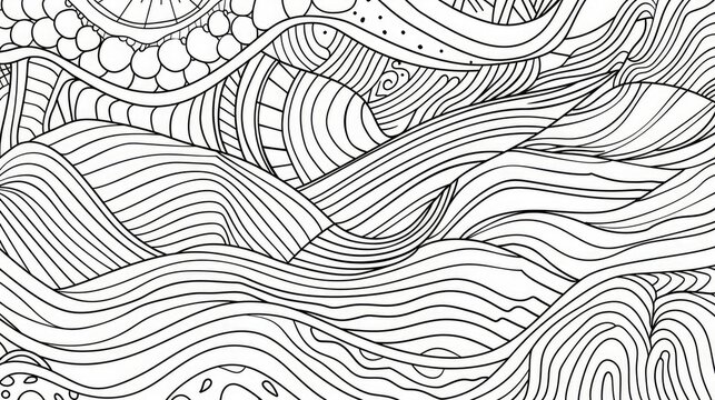 coloring books for children, very basic geometric patterns, satisfying wavy line patterns, no detail, simple line art, clean and minimalistic lines, bright white