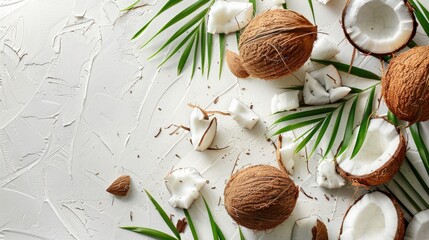 Composition with coconut oil on white background, realistic photo , high resolution