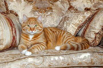 Graceful Cat with Bright Eyes on Plush Couch