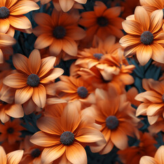 Fototapeta premium Bright orange daisy flowers on a floral backdrop blossom orange flowers