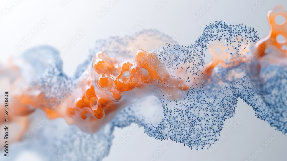 Poster a detailed rendering of a protein molecule's complex structure, with polypeptide chains and folded r