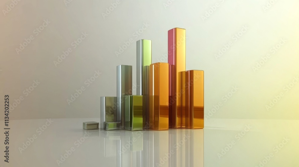 Fototapete Abstract 3D Bar Graph Design with Stylish Colors and Reflections