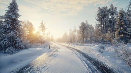 Winter beautiful snowy road or landscape for a serene view