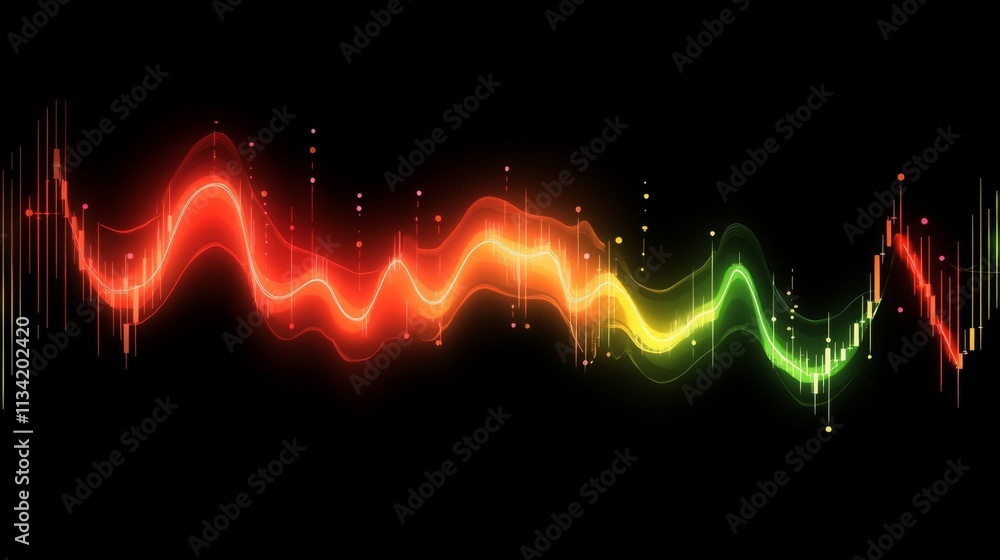 Poster colorful sound waves graphic visualizing audio frequency patterns