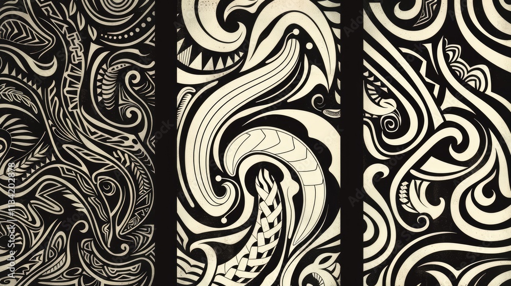 Poster concept art of maori toi patterns on a blank background