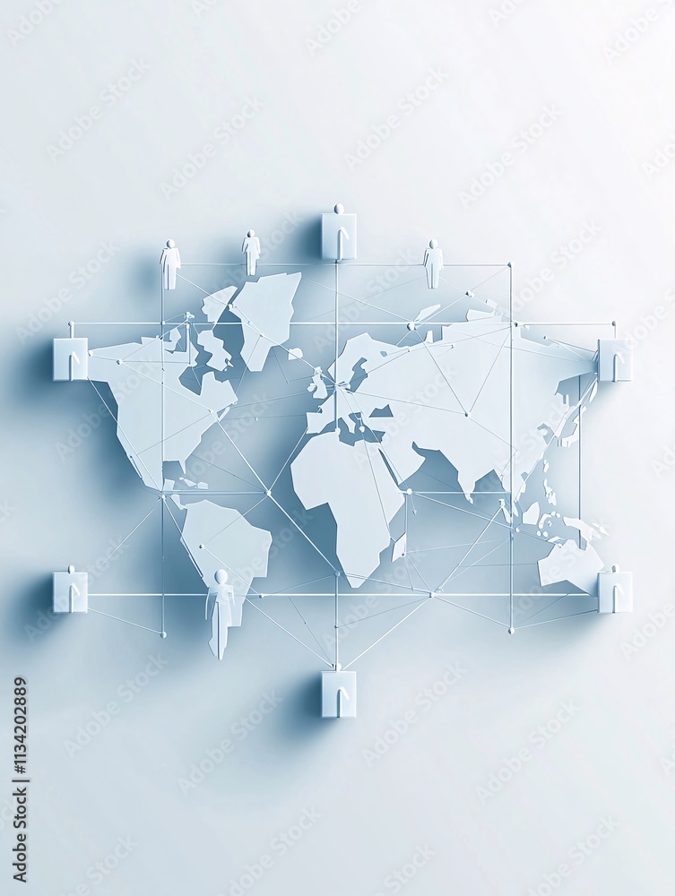 Poster network diagram connecting global offices symbolizing the integration of digital transformation stra