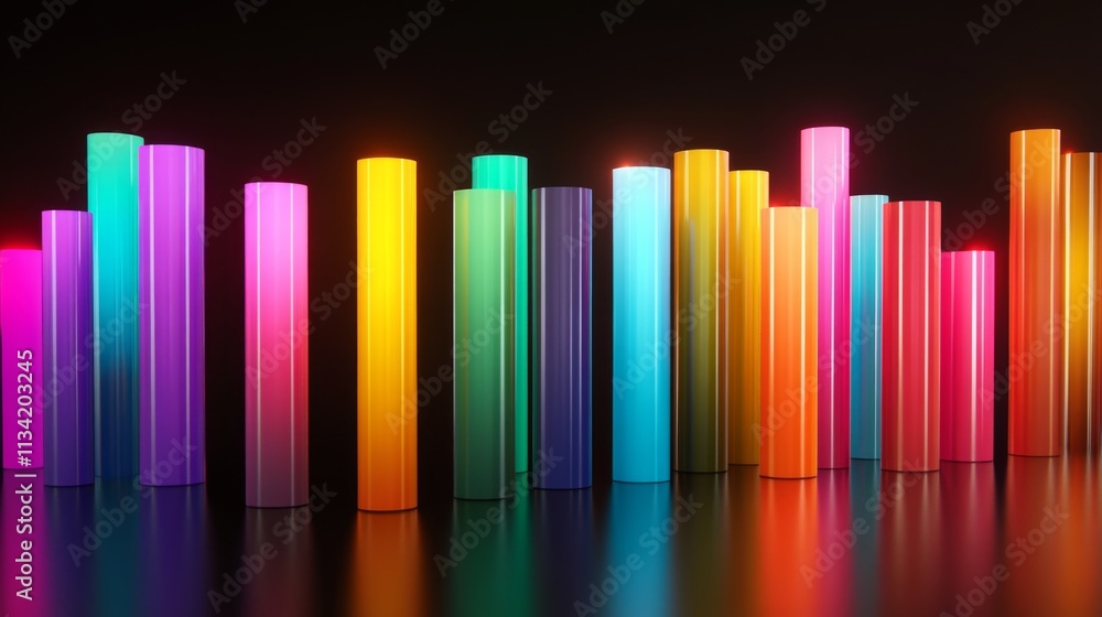 Poster vibrant cylinders in a dynamic color display on a dark background