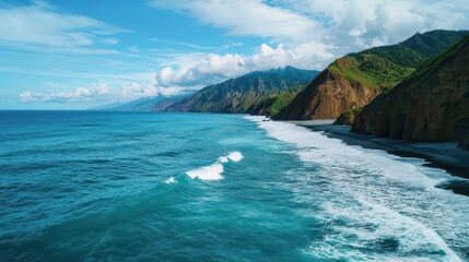 Dynamic waves crash against rugged coastline coastal landscape aerial view nature photography scenic environment