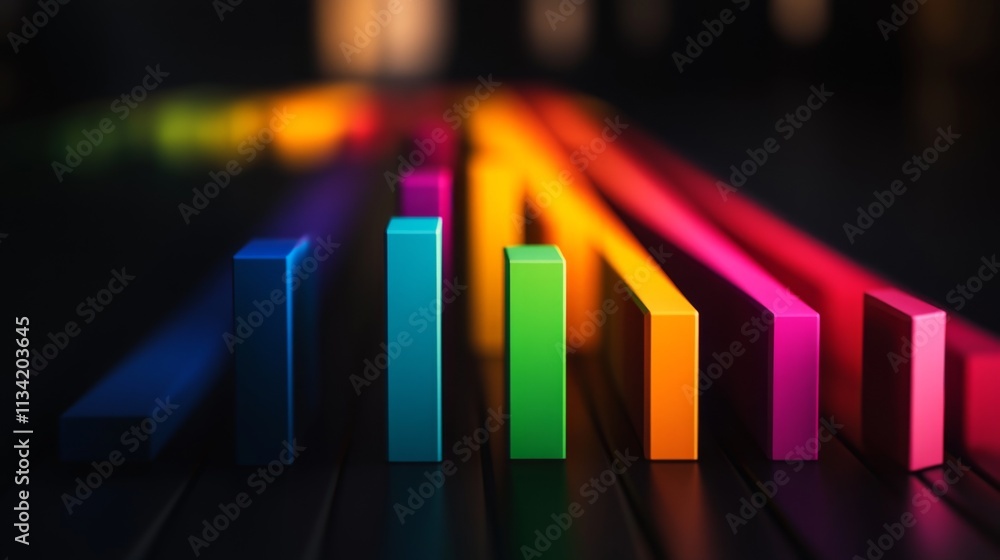 Poster vibrant colorful blocks arranged in gradient pattern on dark background