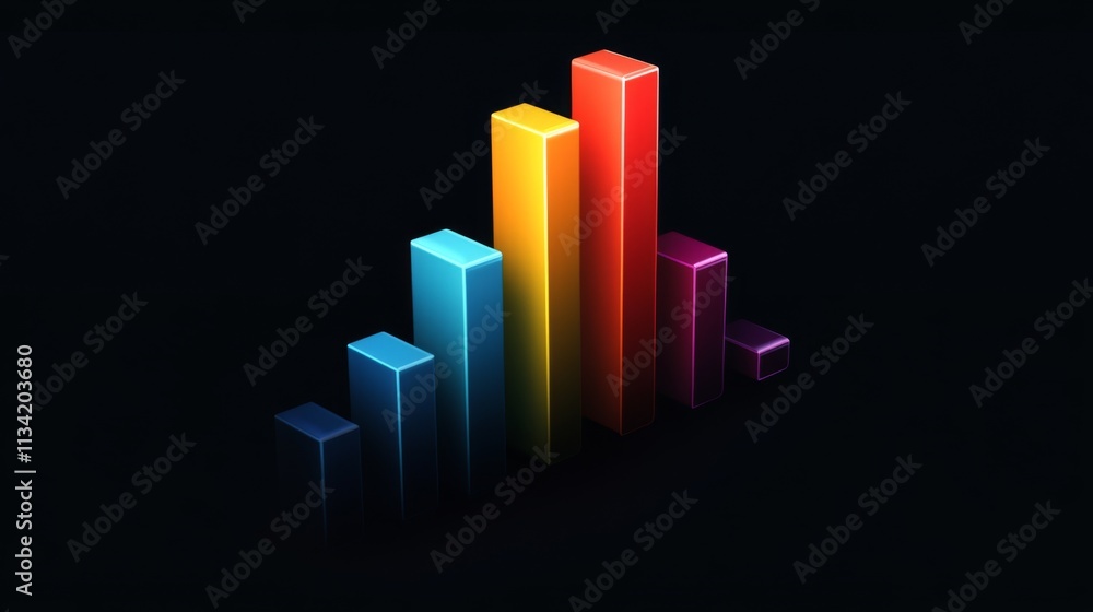 Poster colorful 3d bar graph on black background for data analysis