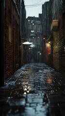 Fototapeta premium View of cyberpunk city alley in the rain. anime background. anime wallpaper. Ultra realistic. Photorealistic