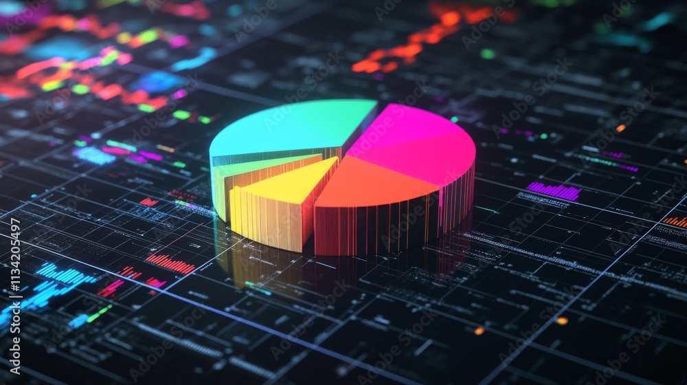 Aufkleber colorful 3d pie chart on futuristic data visualization background