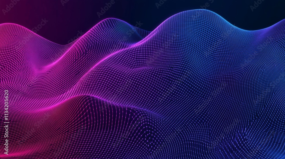 Poster abstract waves of light in purple and blue with network texture