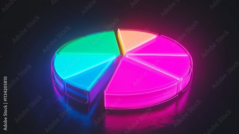 Aufkleber Neon Colorful Pie Chart on Dark Background for Creative Visualization