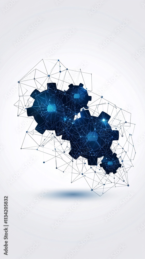 Poster a conceptual representation of digital transformation using network diagrams, gears, and cloud compu