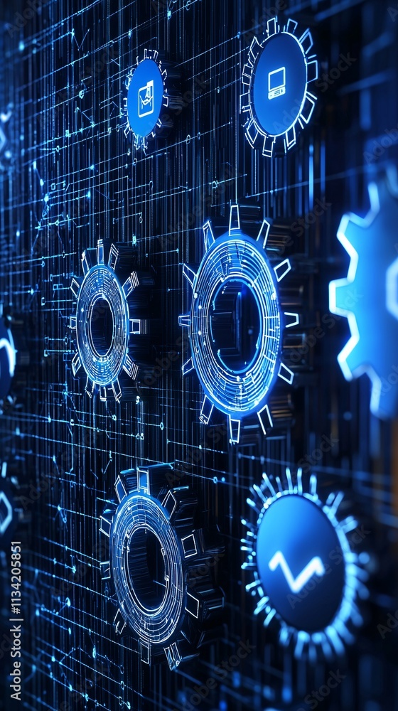 Poster a conceptual representation of digital transformation using network diagrams, gears, and cloud compu