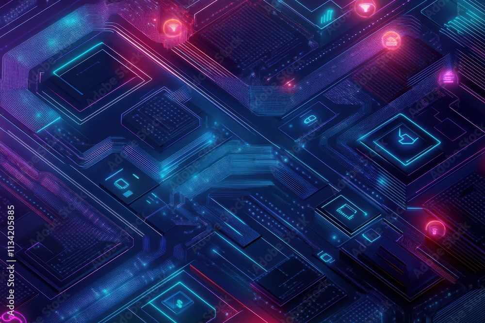 Aufkleber futuristic abstract digital circuit board background with neon lights and technology patterns for cr