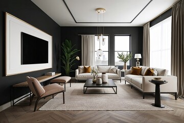 Fototapeta premium Minimalist Room Design with 3D Frame Setup and Chic Furnishing