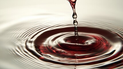 Close-Up of Vibrant Red Liquid Creating Ripples in Still Water, Capturing the Dynamics of Fluid Motion and Reflecting Light in Artistic Composition