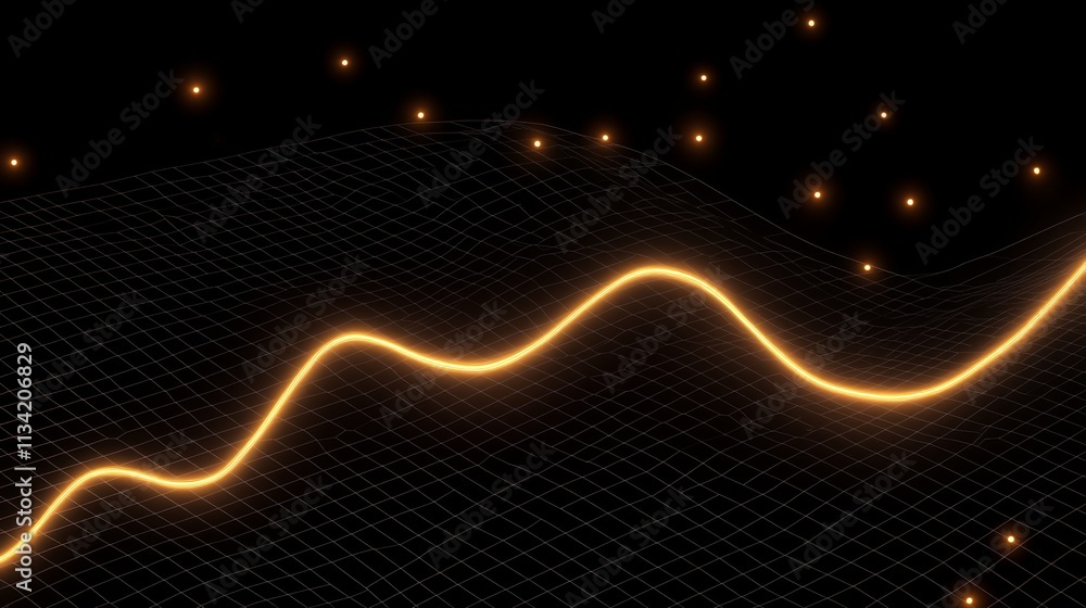 Leinwandbilder Abstract glowing wave line on dark background with floating particles