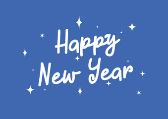 Happy new year 2025 text design with cute typography on a blue background. modern and elegant typography, ideal for new year greeting cards, banners, or festive graphic projects