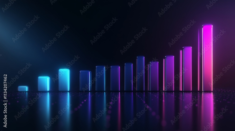 Poster rising graph bars in neon colors on dark background
